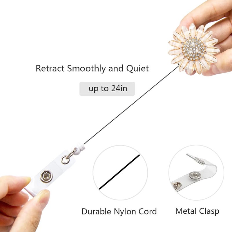 Ascrafter Luxury Flower Retractable Name Card Badge Holder with Alligator Clip, ID Badge Reel Clip On Card Holders - Image 5